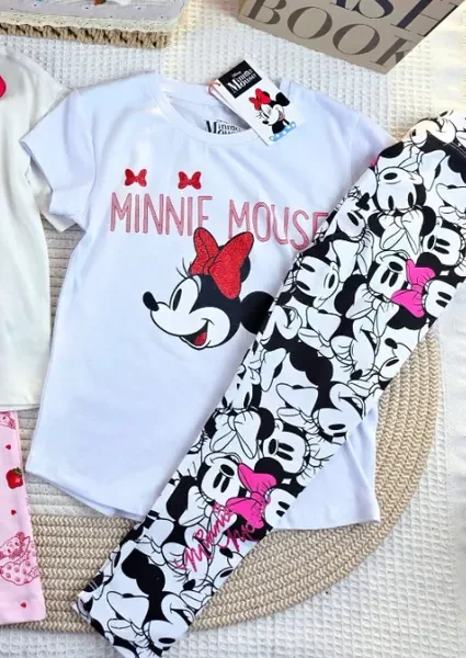 ซ.เสื้อ ขาว มินนี่ โบว์แดงวิ๊ง-เลคกิ้ง ลาย