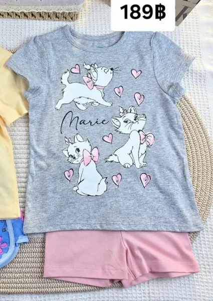 ซ.เสื้อ เทา 3แมวมารี-กก.สั้น ชมพู